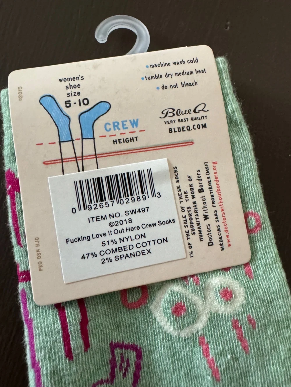 Blue Q Mint Green Socks with Pink Script - Picture 3 of 3